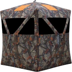 منصة صيد Road Runner HubHunting Blind، 2 شخصًا منبثقبة، ألواح السلامة Bloodtrail® Woodland Camo and blaze Orange in Kuwait