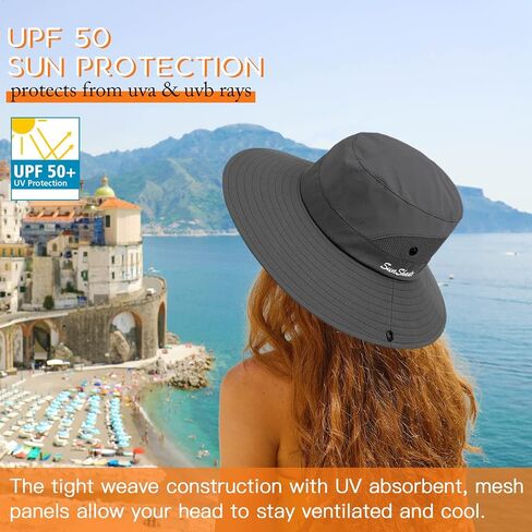 Sun Hats for Women Beach Hat Ponytail Hat Womens Sun Hat with UV Protection Wide Brim in Kuwait