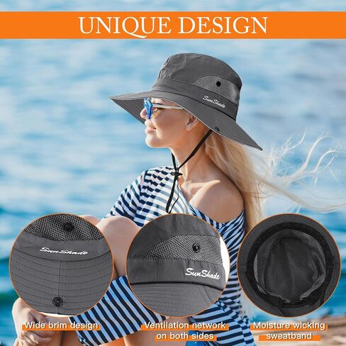 Sun Hats for Women Beach Hat Ponytail Hat Womens Sun Hat with UV Protection Wide Brim in Kuwait