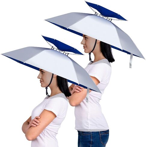 Amylove 2 Pcs 37'' Diameter Large Umbrella Hat for Adults Kids Double Layer Folding Compact UV Rain Protection Umbrella Cap Adjustable Headwear for Fishing Camping Gardening Beach Golf Boat Kayak in Saudi Arabia