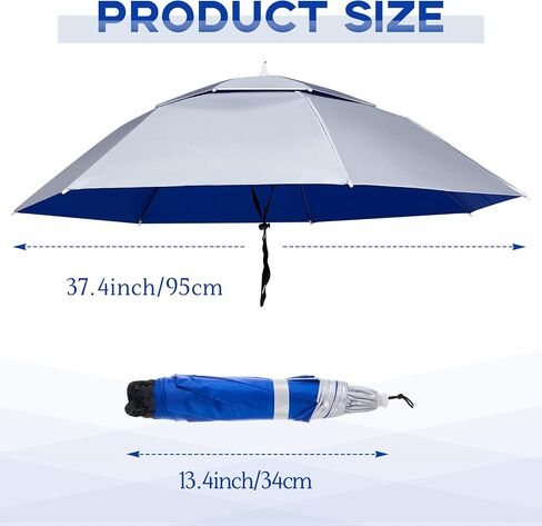 Amylove 2 Pcs 37'' Diameter Large Umbrella Hat for Adults Kids Double Layer Folding Compact UV Rain Protection Umbrella Cap Adjustable Headwear for Fishing Camping Gardening Beach Golf Boat Kayak in Saudi Arabia