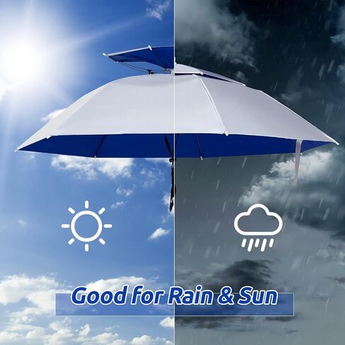 Amylove 2 Pcs 37'' Diameter Large Umbrella Hat for Adults Kids Double Layer Folding Compact UV Rain Protection Umbrella Cap Adjustable Headwear for Fishing Camping Gardening Beach Golf Boat Kayak in Saudi Arabia