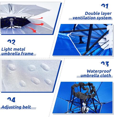 Amylove 2 Pcs 37'' Diameter Large Umbrella Hat for Adults Kids Double Layer Folding Compact UV Rain Protection Umbrella Cap Adjustable Headwear for Fishing Camping Gardening Beach Golf Boat Kayak in Saudi Arabia