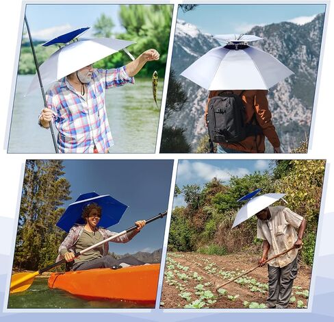 Amylove 2 Pcs 37'' Diameter Large Umbrella Hat for Adults Kids Double Layer Folding Compact UV Rain Protection Umbrella Cap Adjustable Headwear for Fishing Camping Gardening Beach Golf Boat Kayak in Saudi Arabia