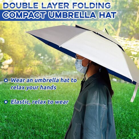 Amylove 2 Pcs 37'' Diameter Large Umbrella Hat for Adults Kids Double Layer Folding Compact UV Rain Protection Umbrella Cap Adjustable Headwear for Fishing Camping Gardening Beach Golf Boat Kayak in Saudi Arabia