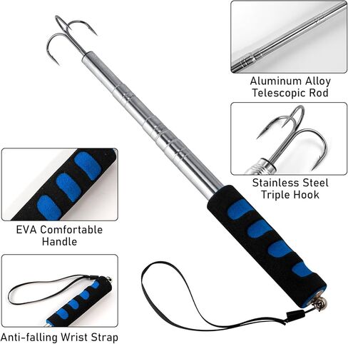 Alwonder Telescopic Fishing Gaff, Stainless Steel Triple Hook Fishing Spear, Aluminium Alloy Telescoping Pole with Hook, Fish Gaff with EVA Handle for Saltwater Freshwater Boat Ice Fishing in Saudi Arabia
