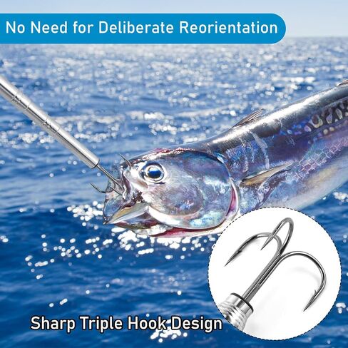 Alwonder Telescopic Fishing Gaff, Stainless Steel Triple Hook Fishing Spear, Aluminium Alloy Telescoping Pole with Hook, Fish Gaff with EVA Handle for Saltwater Freshwater Boat Ice Fishing in Saudi Arabia