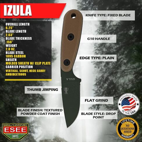 ESEE Knives Izula-OD w/Handle, Molded Polymer Sheath, and Clip Plate (OD Blade/Coyote Brown Handle) in Saudi Arabia