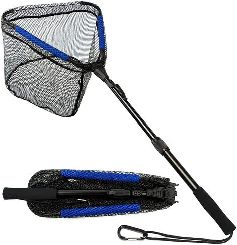 LBW Collapsible Rubber Fishing Net with Handle, Folding Kayak Net for Freshwater or Saltwater, Portable Landing Net for Trout, Catfish, Bass in Kuwait