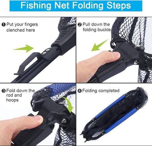 LBW Collapsible Rubber Fishing Net with Handle, Folding Kayak Net for Freshwater or Saltwater, Portable Landing Net for Trout, Catfish, Bass in Kuwait
