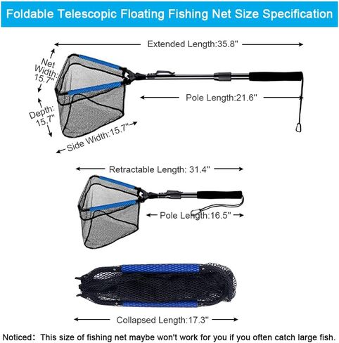 LBW Collapsible Rubber Fishing Net with Handle, Folding Kayak Net for Freshwater or Saltwater, Portable Landing Net for Trout, Catfish, Bass in Kuwait