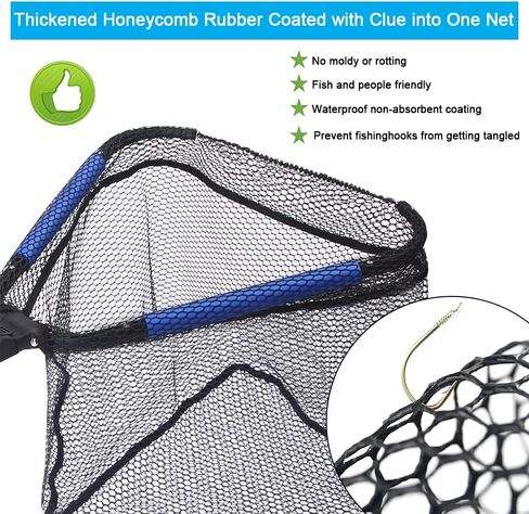 LBW Collapsible Rubber Fishing Net with Handle, Folding Kayak Net for Freshwater or Saltwater, Portable Landing Net for Trout, Catfish, Bass in Kuwait