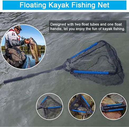 LBW Collapsible Rubber Fishing Net with Handle, Folding Kayak Net for Freshwater or Saltwater, Portable Landing Net for Trout, Catfish, Bass in Kuwait