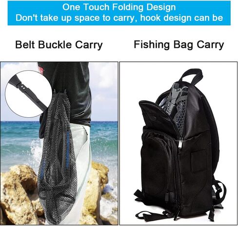 LBW Collapsible Rubber Fishing Net with Handle, Folding Kayak Net for Freshwater or Saltwater, Portable Landing Net for Trout, Catfish, Bass in Kuwait