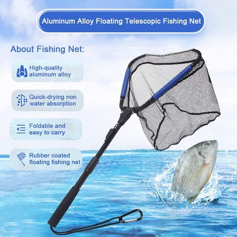 LBW Collapsible Rubber Fishing Net with Handle, Folding Kayak Net for Freshwater or Saltwater, Portable Landing Net for Trout, Catfish, Bass in Kuwait