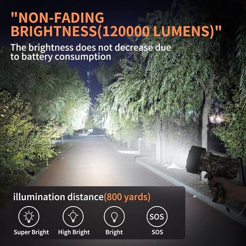 BUYSIGHT Turbo 2000000LM Rechargeable Spotlight Flashlight, IP67 Impact Resistant Searchlight, Foldable Stand Red Filter Waterproof Hunting Lamp(Camouflage Green) in Kuwait
