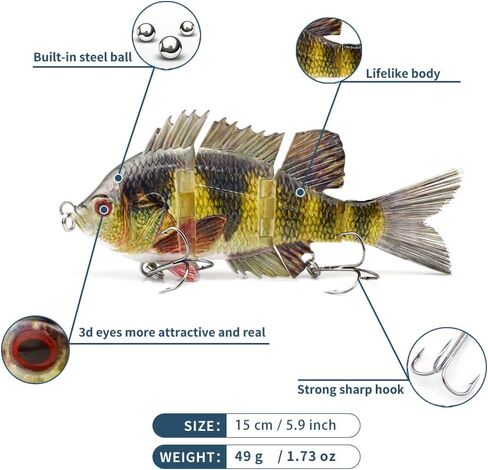 ODS Lure 5.9" Multi Jointed Swimbait with Fiber Tail for Bass Walleye Muskie Trout Fishing Tackle Lifelike in Kuwait