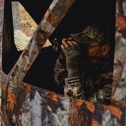 منصة صيد Road Runner HubHunting Blind، 2 شخصًا منبثقبة، ألواح السلامة Bloodtrail® Woodland Camo and blaze Orange in Kuwait