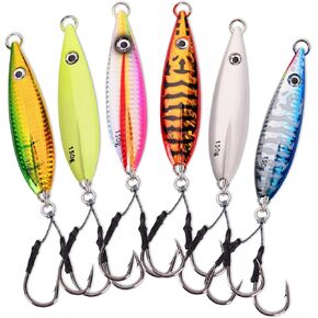 Calissa Offshore Tackle Fast Fall Jig 80g 150g 250g 300LBS Assist Hooks 3/0 Butterfly - Vertical Speed Lure Slow Pitch Flat - Glow Color Painted on Both Sides in Saudi Arabia