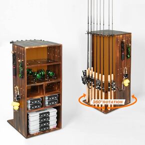 حامل صنارة صيد للجراج يدور بزاوية 360 درجة يحمل ما يصل إلى 10 قضبان او مجموعات، منظم معدات تخزين المعدات حامل ارضي خشبي، هدايا صيد للرجال والنساء in Kuwait