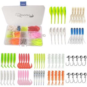 130pcs Crappie Lures kit, Crappie Bait Set with Jig Heads Hooks Soft Plastic Fishing Lures for Crappie Swim baits for Fishing Crappie Bass Walleye Trout Minnows Lures