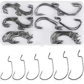 Bass Hooks Worm Hooks Ewg Hooks, 50pcs/100pcs Offset Worm Hooks Texas Rig Hooks 3X Strong High Carbon Steel Fishing Hooks for Soft Plastic Bait Jig Fish Hooks for Bass Trout 1-5/0 in Kuwait