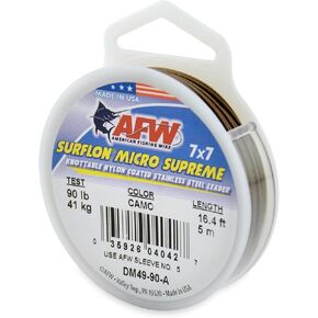 American Fishing Wire Surflon Micro Supreme, Nylon Coated 7x7 Stainless Steel Leader Wire, 90 lb Test, 036" Diameter, Camo, 5 m in Kuwait