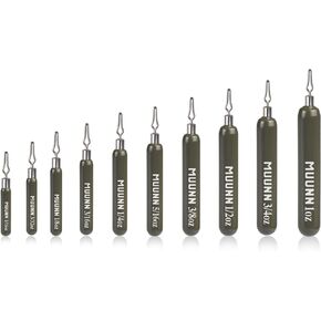 MUUNN 10 Pack Tungsten Skinny Drop Shot Weights,Tungsten Drop Shot Fishing Sinkers Kit for Drop Shot Rig,Skinny Shape Sinker(