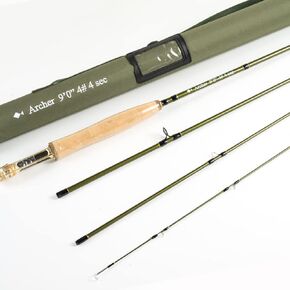 AnglerDream Fly Fishing Rod 4 Section 3/4 / 5 / 8WT Fast Action Dark Green Fly Rod Graphite IM 10 / 36T Carbon Fiber CNC Machined Golden Aluminum Reel Seat with Cordura Cloth Tube in Kuwait