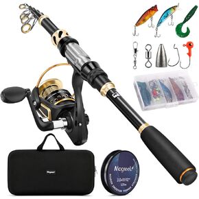 ماجريل مجموعة صنارة صيد تلسكوبية وبكرة دوارة مع خيط صيد ومجموعة طعوم صيد وملحقات وحقيبة حمل للمياه المالحة والعذبة in Kuwait