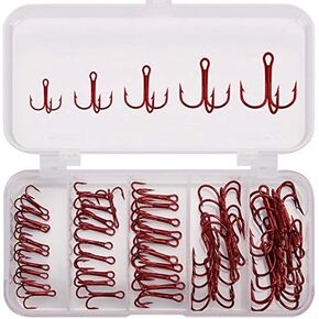 50pcs/Box Fishing Treble Hooks, High Carbon Steel Fishing Hooks Kit, Sharp & Round Bend Fishing Treble Hooks for Catfish Lures Baits Bass Size #2#4#6#8#10 Fishing Accessories and Equipment