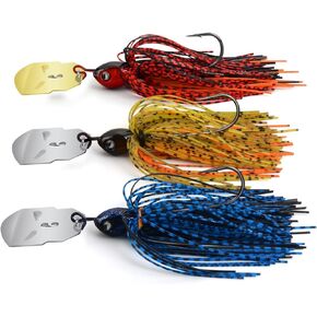 MadBite Bladed Jig Fishing Lures, 5 pc and 3 pc Multi-Color Kits, Irresistible Vibrating Action, Sticky-Sharp Heavy-Wire Needle Point Hooks, Popular 3/8 oz and 1/2 oz Sizes, Includes Storage Box