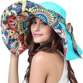 Womens Beach Hat Floppy Reversible Big Sun Hat Wide Brim Fedora SPF Hat UPF 50+