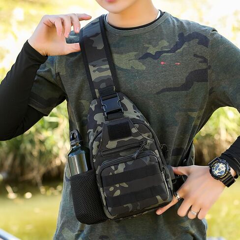RTGGSEL الرجال التمويه التكتيكية حقيبة ظهر ذات حمالة حقائب كتف السفر العسكرية مول EDC Crossbody حقيبة صدر للرجال مع ثقب سماعة in Kuwait