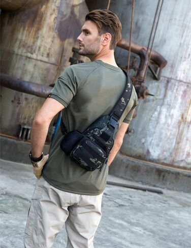 RTGGSEL الرجال التمويه التكتيكية حقيبة ظهر ذات حمالة حقائب كتف السفر العسكرية مول EDC Crossbody حقيبة صدر للرجال مع ثقب سماعة in Kuwait
