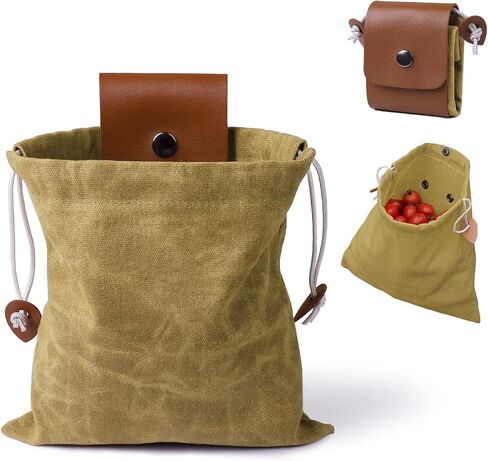 Foraging Bag, Outdoor Picking Fruit Bags, Waxed Canvas Foraging Pouch, Foldable Leather Belt Pouch with Drawstring Multi-Purpose Picking Bag for Camping, Shells, Treasures, Travel, Hiking in Saudi Arabia