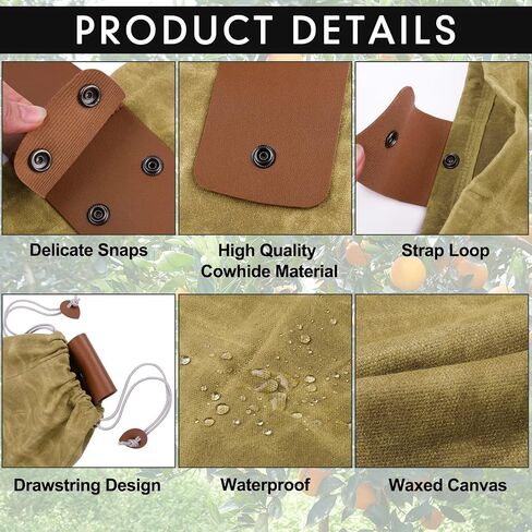 Foraging Bag, Outdoor Picking Fruit Bags, Waxed Canvas Foraging Pouch, Foldable Leather Belt Pouch with Drawstring Multi-Purpose Picking Bag for Camping, Shells, Treasures, Travel, Hiking in Saudi Arabia