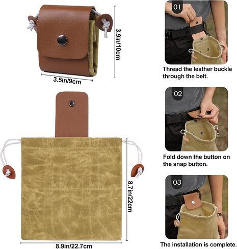 Foraging Bag, Outdoor Picking Fruit Bags, Waxed Canvas Foraging Pouch, Foldable Leather Belt Pouch with Drawstring Multi-Purpose Picking Bag for Camping, Shells, Treasures, Travel, Hiking in Saudi Arabia