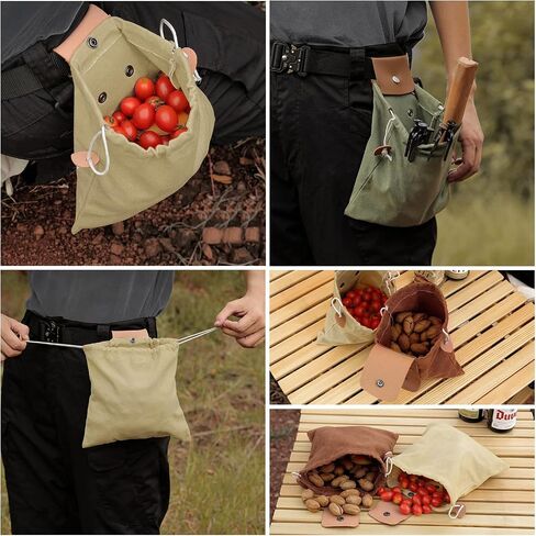 Foraging Bag, Outdoor Picking Fruit Bags, Waxed Canvas Foraging Pouch, Foldable Leather Belt Pouch with Drawstring Multi-Purpose Picking Bag for Camping, Shells, Treasures, Travel, Hiking in Saudi Arabia