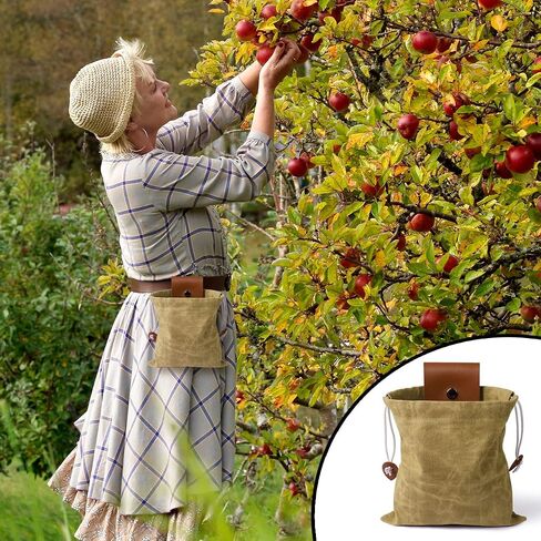 Foraging Bag, Outdoor Picking Fruit Bags, Waxed Canvas Foraging Pouch, Foldable Leather Belt Pouch with Drawstring Multi-Purpose Picking Bag for Camping, Shells, Treasures, Travel, Hiking in Saudi Arabia