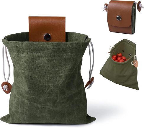 Foraging Bag, Outdoor Picking Fruit Bags, Waxed Canvas Foraging Pouch, Foldable Leather Belt Pouch with Drawstring Multi-Purpose Picking Bag for Camping, Shells, Treasures, Travel, Hiking in Saudi Arabia