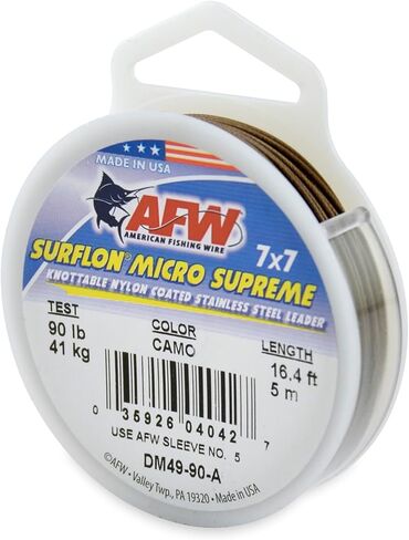 American Fishing Wire Surflon Micro Supreme, Nylon Coated 7x7 Stainless Steel Leader Wire, 90 lb Test, 036" Diameter, Camo, 5 m in Saudi Arabia