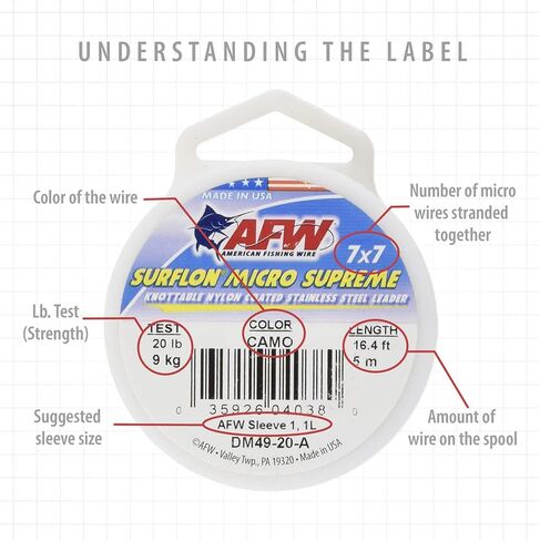 American Fishing Wire Surflon Micro Supreme, Nylon Coated 7x7 Stainless Steel Leader Wire, 90 lb Test, 036" Diameter, Camo, 5 m in Saudi Arabia