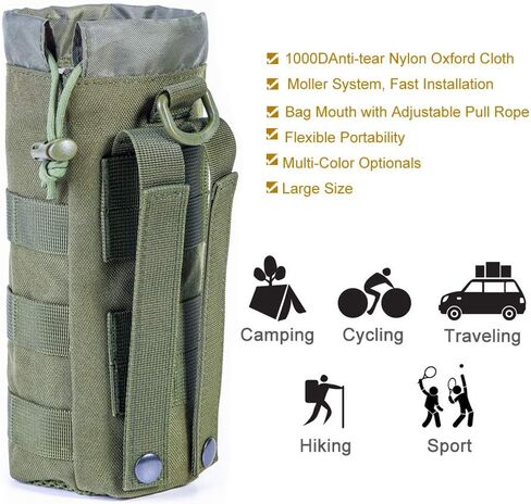 Upgraded Sports Water Bottles Pouch Bag, Tactical Drawstring Molle Water Bottle Holder Tactical Pouches, Travel Mesh Water Bottle Bag Tactical Hydration Carrier in Saudi Arabia