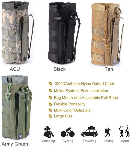 Upgraded Sports Water Bottles Pouch Bag, Tactical Drawstring Molle Water Bottle Holder Tactical Pouches, Travel Mesh Water Bottle Bag Tactical Hydration Carrier in Saudi Arabia