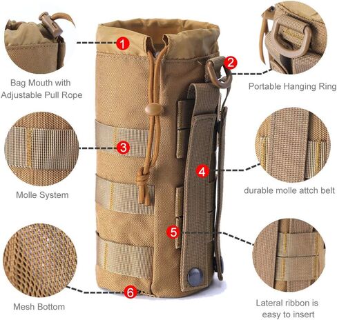 Upgraded Sports Water Bottles Pouch Bag, Tactical Drawstring Molle Water Bottle Holder Tactical Pouches, Travel Mesh Water Bottle Bag Tactical Hydration Carrier in Saudi Arabia