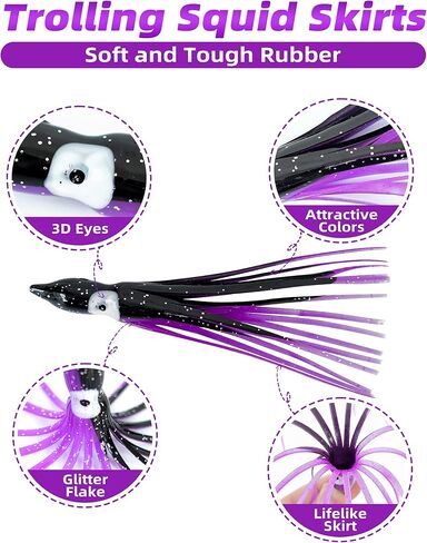 BLUEWING Trolling Squid Skirts Fishing Saltwater 2,3,5,8,12 Inch Octopus Lures 1pcs/5pcs in Kuwait