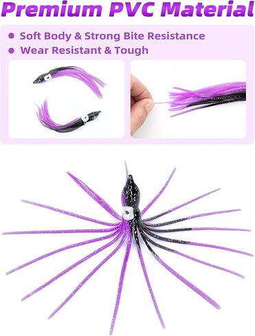 BLUEWING Trolling Squid Skirts Fishing Saltwater 2,3,5,8,12 Inch Octopus Lures 1pcs/5pcs in Kuwait