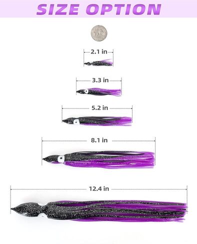 BLUEWING Trolling Squid Skirts Fishing Saltwater 2,3,5,8,12 Inch Octopus Lures 1pcs/5pcs in Kuwait