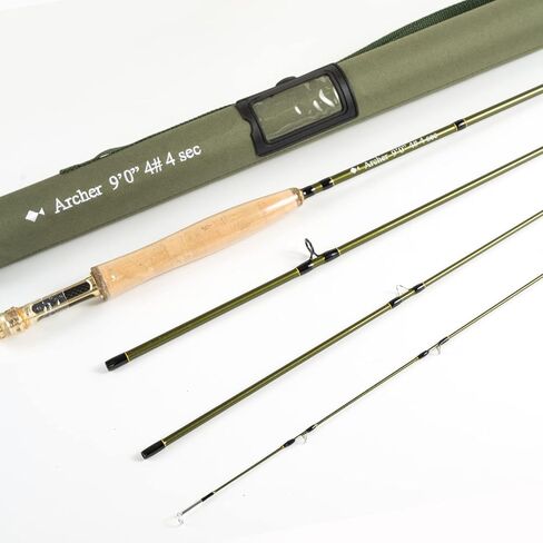 AnglerDream Fly Fishing Rod 4 Section 3/4 / 5 / 8WT Fast Action Dark Green Fly Rod Graphite IM 10 / 36T Carbon Fiber CNC Machined Golden Aluminum Reel Seat with Cordura Cloth Tube in Kuwait